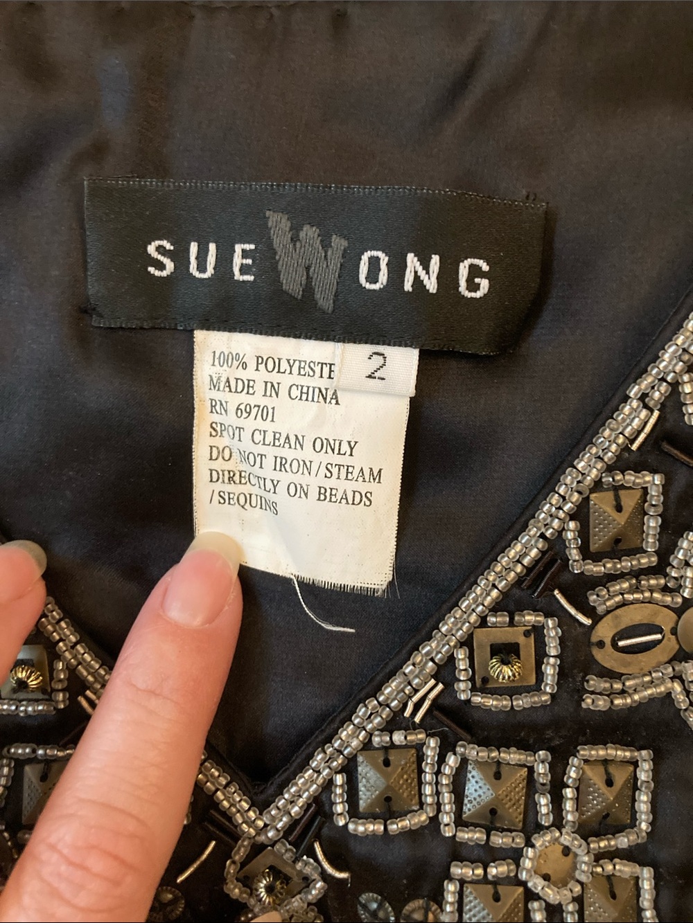 Sue Wong Vintage Black Blouson Mini Dress Beaded V-Neck - Picture 2 of 4